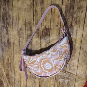Floral Patterned Shoulder Bag - Pink and Tan